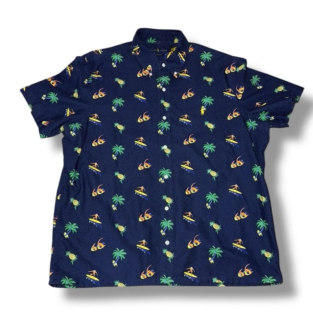 POLO RALPH LAUREN Men's Classic‎ Fit Tropical Surfer Print Oxford Shirt Men's XL